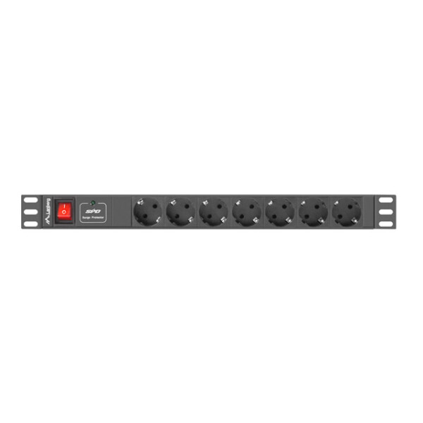 Lanberg PDU-07F-0200-IEC-BK, 1U, Horizontal, Schwarz, 7 AC-Ausgänge, Typ F, C14-Koppler