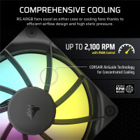 Corsair RS120 ARGB, Ventilator, 12 cm, 420 RPM, 2100 RPM, 36 dB, 72,8 cfm