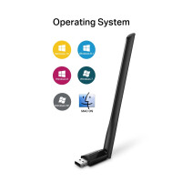 TP-LINK AC600-High-Gain-Dualband-USB-WLAN-Adapter, Eingebaut, Kabelgebunden, USB, WLAN, 600 Mbit/s, Schwarz
