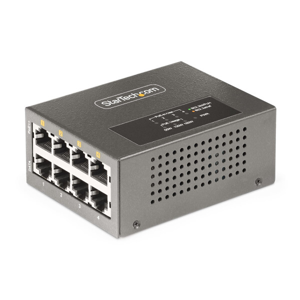 StarTech.com 4-Port Multi-Gigabit PoE++ Injector, 5/2.5/1G Ethernet (NBASE-T), PoE/PoE+/PoE++ (802.3af/802.3at/802.3bt), 160W Budget Injektor, Wand-/DIN-Schienen Montage, PoE Adapter Unmanaged, 2.5 Gigabit Ethernet, 5 Gigabit Ethernet, Schnelles Ethernet,