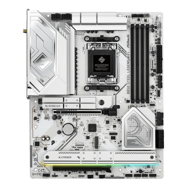 ASRock B850 Steel Legend WiFi, AMD, Sockel AM5, AMD Ryzen 7000 Series, AMD Ryzen 8000 Series, AMD Ryzen 9000 Series, Sockel AM5, DDR5-SDRAM, 256 GB