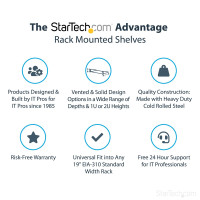 StarTech.com 2HE Serverschrank Fachboden - Universal 2U Server-Rack-Regal für 19 Zoll Netzwerk Racks und -Schränke - Heavy Duty Stahl - Tragfähigkeit 56kg - 457 mm tiefe Ablage, schwarz, Regal, Schwarz, Stahl, 56,6 kg, 2U, CE, TAA, REACH