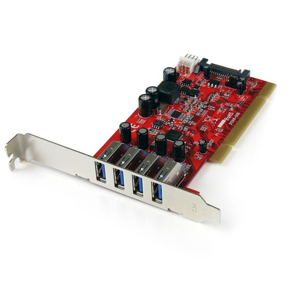 StarTech.com 4 Port USB 3.0 (5 Gbit/s) PCI Schnittstellenkarte- PCI SuperSpeed USB 3.0 Controller Karte, PCI, USB 3.2 Gen 1 (3.1 Gen 1), Rot, CE, FCC, TAA, REACH, Renesas/NEC - µPD720202, 5 Gbit/s