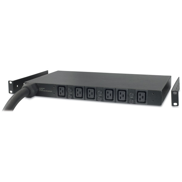 APC Rack PDU, Basic, 1 HE, 22 kW, 400 V, (6) C19, Standard, 1U, Horizontal, Schwarz, 6 AC-Ausgänge, C19-Koppler
