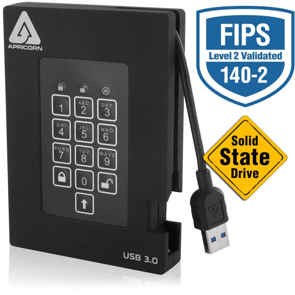 Apricorn Aegis Padlock Fortress, 1 TB, USB, 3.2 Gen 1 (3.1 Gen 1), 180 MB/s, Schwarz