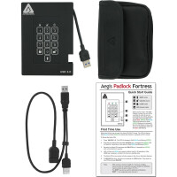 Apricorn Aegis Padlock Fortress, 512 GB, USB, 3.2 Gen 1 (3.1 Gen 1), 180 MB/s, Schwarz