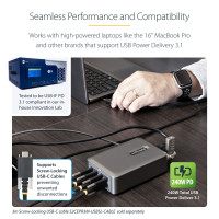 StarTech.com 4-Port USB-C Ladegerät, 140W EPR je Port(Max. 240 Watt), USB Typ-C PD 3.1 GaN Netzteil mit Schraubsicherung, USB C Laptop Ladegerät mit Montagehalterung, Drinnen, AC, 28 V, 1,8 m, Grau