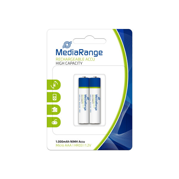 MEDIARANGE MRBAT122, Wiederaufladbarer Akku, AAA, Nickel-Metallhydrid (NiMH), 1,2 V, 2 Stück(e), 1000 mAh