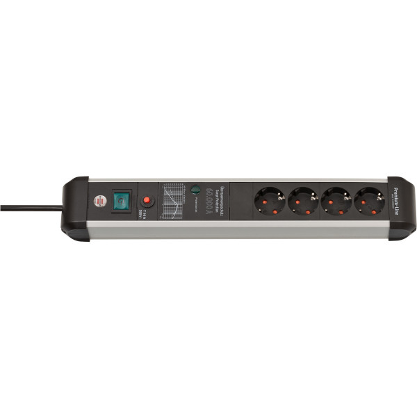 Brennenstuhl 1391010400, 3 m, Drinnen, Abgewinkelt, IP20, Schwarz, Silber, 4 AC-Ausgänge