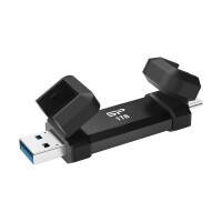 Silicon Power DS72, 1 TB, USB Type-A / USB Type-C, 3.2 Gen 2 (3.1 Gen 2), 1050 MB/s, Kappe, Schwarz