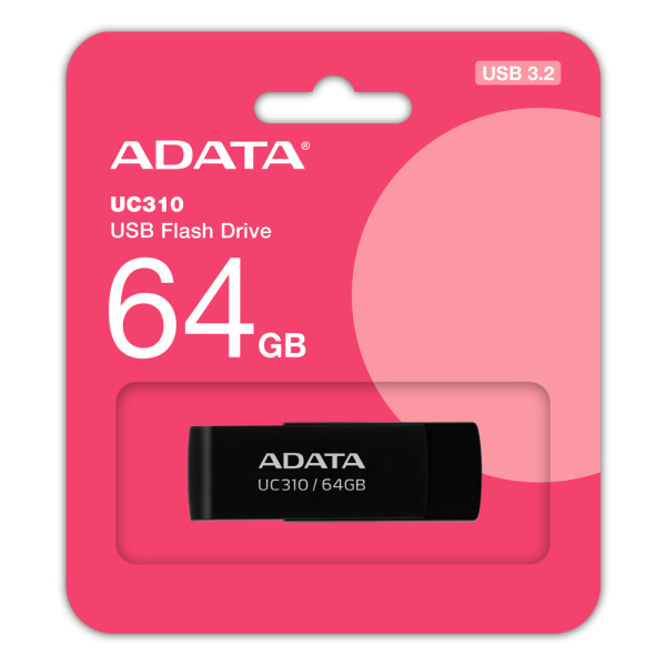 ADATA UC310, 64 GB, USB Typ-A, 3.2 Gen 1 (3.1 Gen 1), 100 MB/s, Drehring, Schwarz