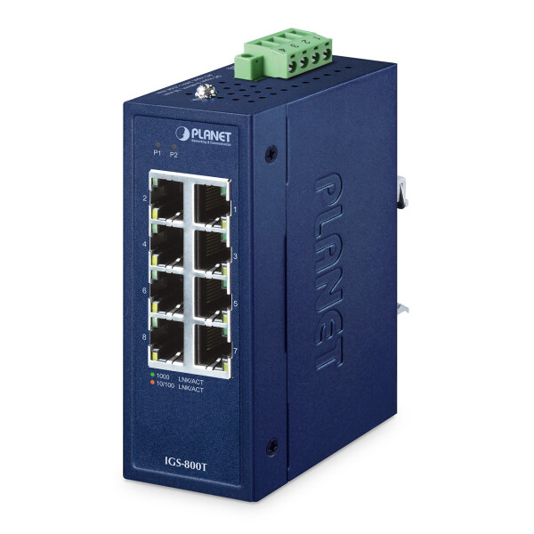 Planet IP30 Compact size 8-Port IGS-800T, Unmanaged, Gigabit Ethernet (10/100/1000), Vollduplex, Wandmontage