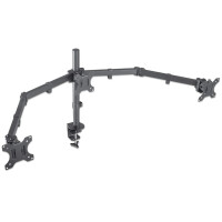 Manhattan Tischhalterung mit Monitorarm für drei Displays, Geeignet für drei Displays von 13" bis 27", einer zentral montiert, zwei auf den Monitorarmen, zweifach schwenkbar, Klemme, 21 kg, 33 cm (13"), 68,6 cm (27"), 100 x 100 mm, Schwarz