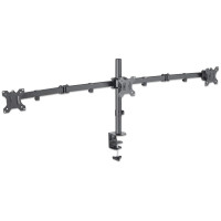 Manhattan Tischhalterung mit Monitorarm für drei Displays, Geeignet für drei Displays von 13" bis 27", einer zentral montiert, zwei auf den Monitorarmen, zweifach schwenkbar, Klemme, 21 kg, 33 cm (13"), 68,6 cm (27"), 100 x 100 mm, Schwarz