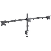 Manhattan Tischhalterung mit Monitorarm für drei Displays, Geeignet für drei Displays von 13" bis 27", einer zentral montiert, zwei auf den Monitorarmen, zweifach schwenkbar, Klemme, 21 kg, 33 cm (13"), 68,6 cm (27"), 100 x 100 mm, Schwarz