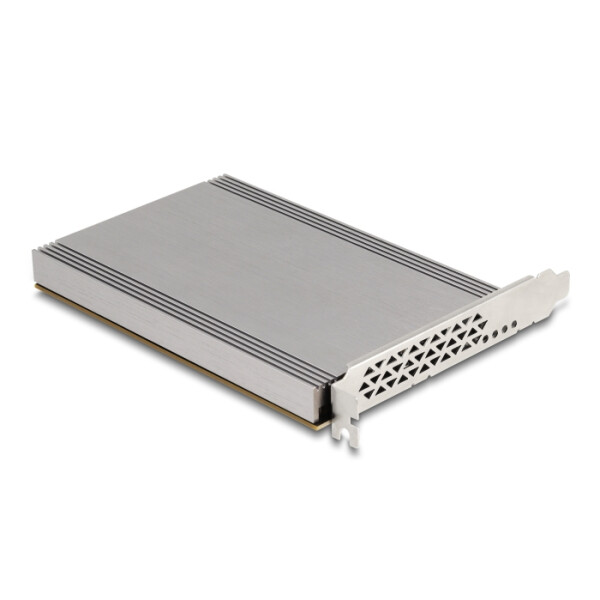 Delock PCI Express x16 Karte zu 4 x intern NVMe M.2 Key M mit Kühlkörper - Bifurcation (LxB: 145 x 111 mm), PCIe, M.2, PCIe 4.0, Schwarz, Metallisch, Windows Server 2019, 95 mm