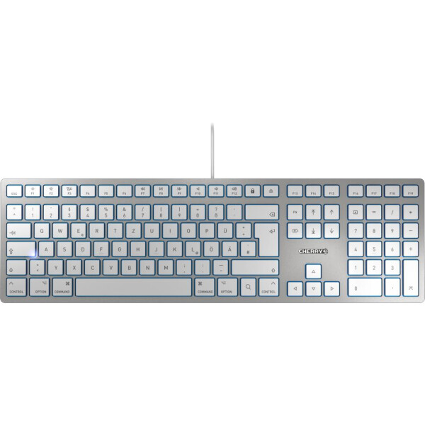 Cherry KC 6000 SLIM FOR MAC, Volle Größe (100%), Kabelgebunden, USB, AZERTY, Silber