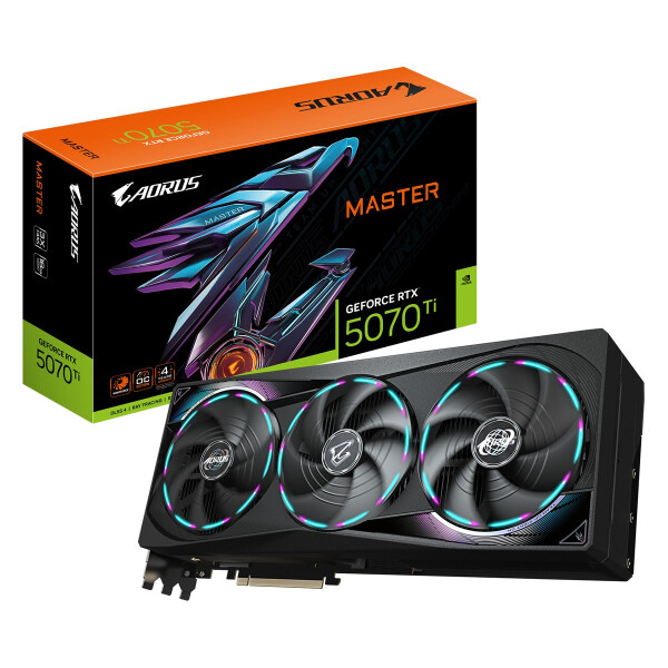 Gigabyte AORUS GeForce RTX 5070 Ti MASTER 16G Grafikkarte - 16GB GDDR7, 256 Bit, PCI-E 5.0, 2670 MHz Core Clock, 3 x DP 2.1a, 1 x HDMI 2.1b, NVIDIA DLSS 4, GV-N507TAORUS M-16GD, GeForce RTX 5070 Ti, 16 GB, GDDR7, 256 Bit, 7680 x 4320 Pixel, PCI Express x1