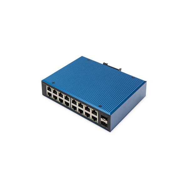 DIGITUS 16 Port Gigabit Ethernet Netzwerk Switch, Industrial, Unmanaged, 2 SFP Uplink