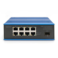DIGITUS 8 Port Gigabit Ethernet Netzwerk PoE Switch, Industrial, Unmanaged, 1 SFP Uplink Switch