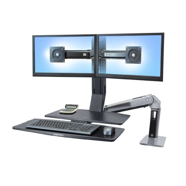 Ergotron WorkFit -A, Dual, 11,3 kg, 55,9 cm (22"), 75 x 75 mm, 100 x 100 mm, Schwarz