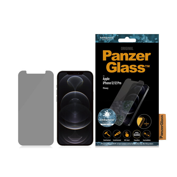 PanzerGlass ® Privacy Displayschutz iPhone 12 | 12 Pro | Standard Fit, Apple, Apple - iPhone 12, Apple - iPhone 12 Pro, Trockene Anwendung, Kratzresistent, Schockresistent, Antibakteriell, Transparent, 1 Stück(e)