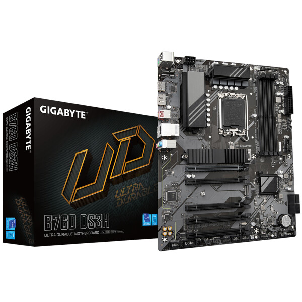 Gigabyte B760 DS3H Mainboard - Unterstützt Intel Core Prozessoren der 14. Generation, 8+2+1 Phasen digitales VRM, bis zu 7600MHz DDR5 (OC), 2x PCIe 4.0 M.2, GbE LAN, USB 3.2 Gen 2x2, Intel, LGA 1700, Intel® Celeron®, Intel® Core™ i3, Intel® Core™ i5, Inte