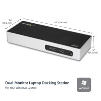 StarTech.com Dual Monitor USB 3.0 Docking Station - Notebook Dockingstation mit HDMI- und DVI/VGA Video - 6 Port USB 3.1 Gen 1 5Gbit/s Multimedia-Hub, GbE, Audio - USB-A - Windows und Mac, Kabelgebunden, USB 3.2 Gen 1 (3.1 Gen 1) Type-B, 3,5 mm, 10,100,10