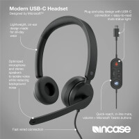 Incase Designed by Microsoft Modern USB-C Headset, Kabelgebunden, Büro/Callcenter, Kopfhörer, Schwarz