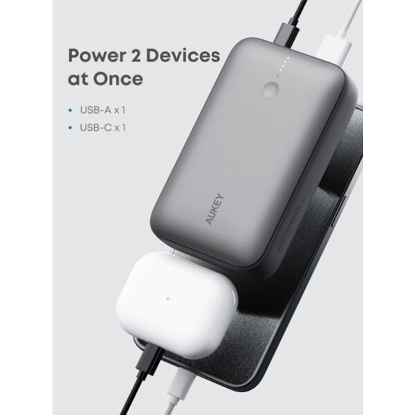 AUKEY PB-Y57 Spark Mini 20000 Kompakte Schnelllade-Powerbank Erhältlich in Grau und Weiß, 20000 mAh, Lithium, Grau