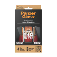 PanzerGlass ® Privacy Displayschutz iPhone 15 Pro | Ultra-Wide Fit m. EasyAligner, Apple, Apple - iPhone 15 Pro, Trockene Anwendung, Schockresistent, Transparent, 1 Stück(e)