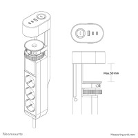 Neomounts DS22-840WH6 Tischsteckdose mit Klemme und USB-C- und USB-A-Anschlüssen - Schnellladung, 1,4 m, Drinnen, Typ F, Kunststoff, Weiß, Power Delivery