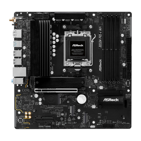 ASRock B850M Pro-A WiFi, AMD, Sockel AM5, AMD Ryzen 7000 Series, AMD Ryzen 8000 Series, AMD Ryzen 9000 Series, Sockel AM5, DDR5-SDRAM, 256 GB