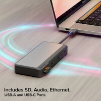 Alogic FUPHDDP1, Kabelgebunden, USB 3.2 Gen 1 (3.1 Gen 1) Type-C, 100 W, 10,100,1000 Mbit/s, Grau, MicroSD (TransFlash), MicroSDHC, MicroSDXC, SD, SDHC, SDXC