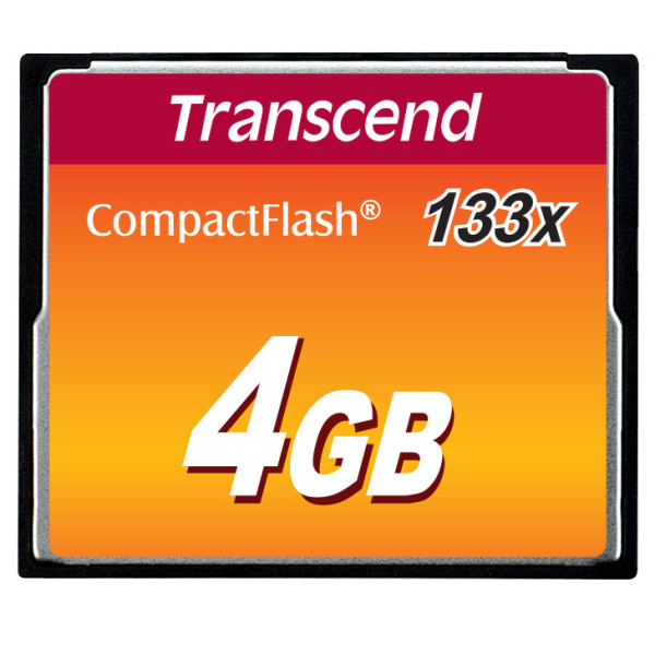 Transcend TS4GCF133, 4 GB, Kompaktflash, MLC, 50 MB/s, 20 MB/s, Schwarz