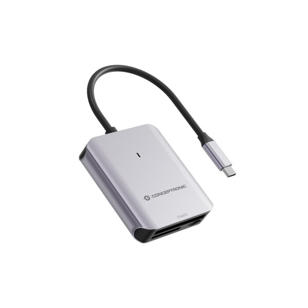 Conceptronic BIAN09G 3-in-1-Kartenleser USB 3.2 Gen 2, CFast 2.0, SD TF/MicroSD 4.0, UHS-II, CFast 2.0, MicroSD (TransFlash), MicroSDHC, MicroSDXC, SD, SDHC, SDXC, Grau, 10000 Mbit/s, Aluminium, 2 TB, USB 3.2 Gen 2 Type-C