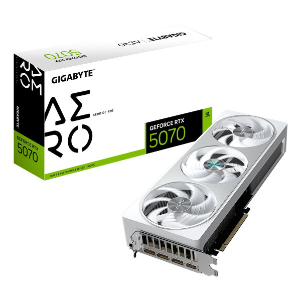 Gigabyte GeForce RTX 5070 AERO OC 12G Grafikkarte - 12GB GDDR7, 192 Bit, PCI-E 5.0, 2625 MHz Core Clock, 3 x DP 2.1a, 1 x HDMI 2.1b, NVIDIA DLSS 4, GV-N5070AERO OC-12GD, GeForce RTX 5070, 12 GB, GDDR7, 192 Bit, 7680 x 4320 Pixel, PCI Express x16 5.0