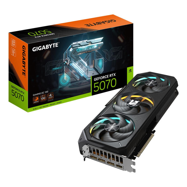 Gigabyte GeForce RTX 5070 GAMING OC 12G Grafikkarte - 12GB GDDR7, 192 Bit, PCI-E 5.0, 2625 MHz Core Clock, 3 x DP 2.1a, 1 x HDMI 2.1b, NVIDIA DLSS 4, GV-N5070GAMING OC-12GD, GeForce RTX 5070, 12 GB, GDDR7, 192 Bit, 7680 x 4320 Pixel, PCI Express x16 5.0