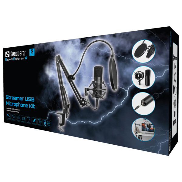 SANDBERG Streamer USB Microphone Kit, Studio-Mikrofon, -27 dB, 30 - 16000 Hz, 24 Bit, 96 kHz, Unidirektional