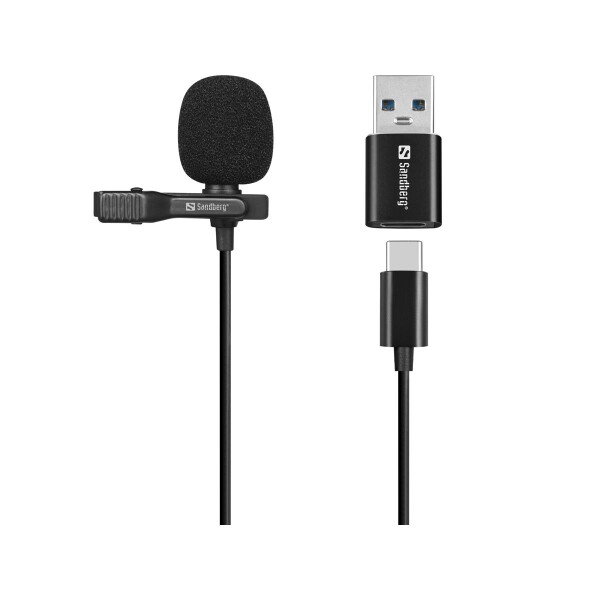 SANDBERG Streamer USB Clip Microphone, Lavalier-/Aufsteckmikrofon, -38 dB, 50 - 18000 Hz, 16 Bit, 48 kHz, 84 dB
