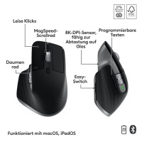 Logitech MX Keys S for Mac, Kabellos, RF Wireless + Bluetooth, Scherenschalter, QWERTZ, LED, Aluminium, Schwarz