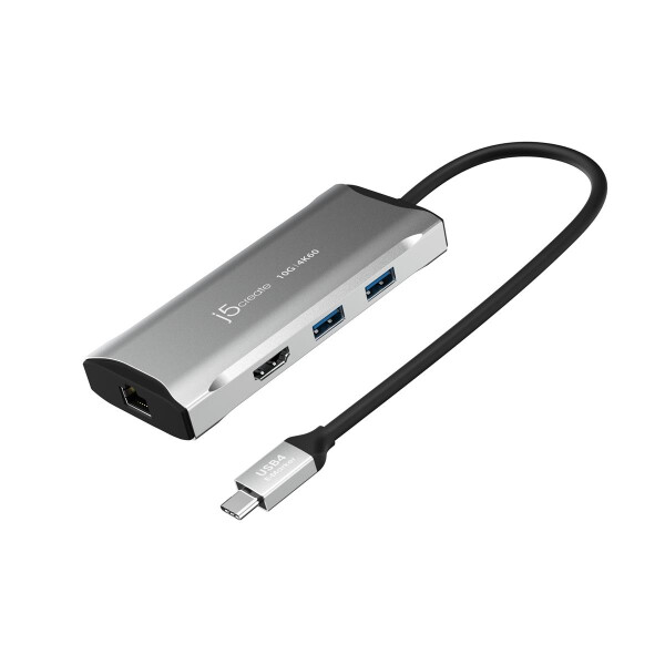 j5create JCD392-N 4K60 Elite USB-C® 10Gbps Travel Dock, Kabelgebunden, USB 3.2 Gen 1 (3.1 Gen 1) Type-C, 100 W, 10,100,1000 Mbit/s, Grau, Space Grey