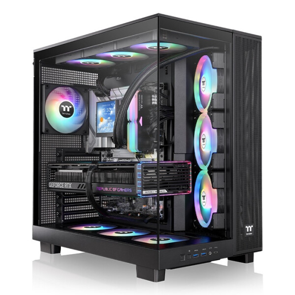 Thermaltake View 380 XL TG ARGB, Midi Tower, PC, Schwarz, ATX, micro ATX, Mini-ITX, SPCC, Gehärtetes Glas, Gaming