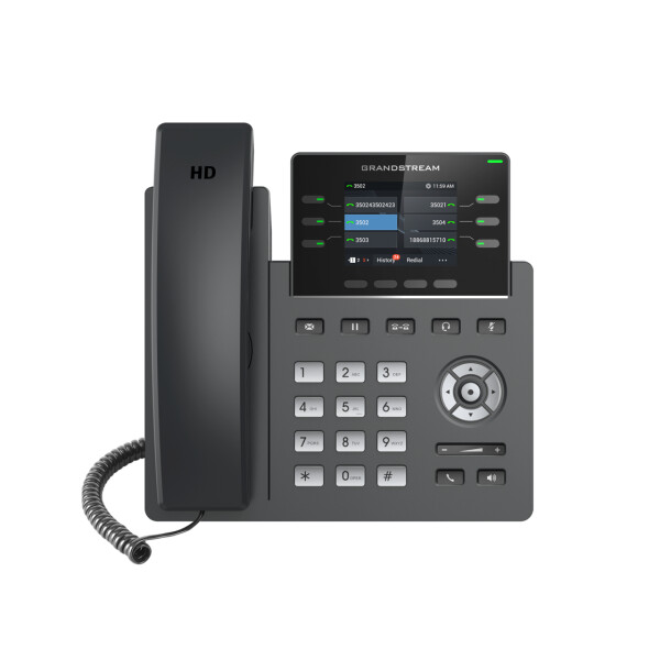 Grandstream GRP2613, IP-Telefon, Schwarz, Kabelgebundenes Mobilteil, Im Band, Außerhalb des Bandes, SIP-Info, 4 Zeilen, 2000 Eintragungen
