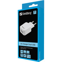 SANDBERG AC Charger Dual USB 2.4+1A EU, Drinnen, AC, USB, 5 V, Schwarz, Weiß