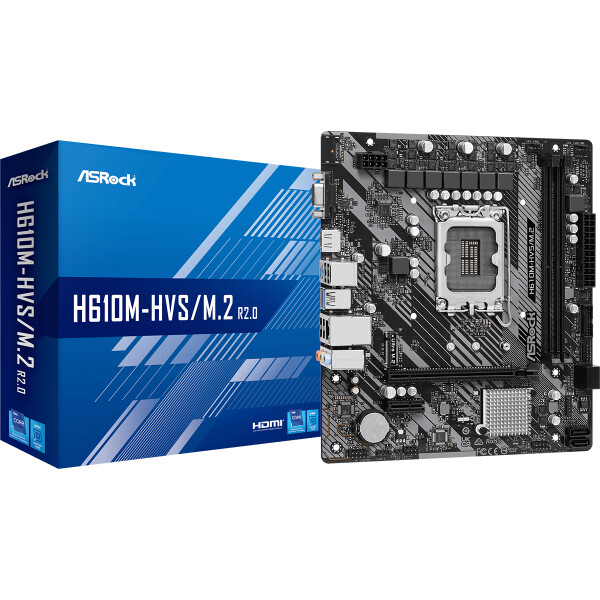 ASRock H610M-HVS/M.2 R2.0, Intel, LGA 1700, Intel® Core™ i3, Intel® Core™ i5, Intel® Core™ i7, DDR4-SDRAM, 64 GB, DIMM