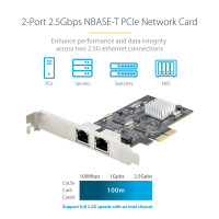 StarTech.com 2-Port 2.5 Gbit PCIe Netzwerkkarte, Intel I225-V, Dual-Port Computer LAN Karte, Multi-Gigabit NIC, PCI Express Server Netzwerkkarte, 2.5G Ethernet Adapter, Eingebaut, Kabelgebunden, PCI Express, Ethernet, 2500 Mbit/s, Schwarz