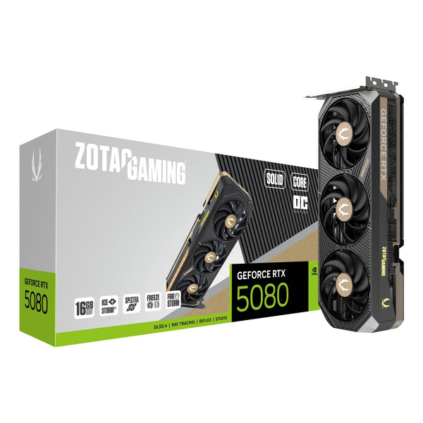 ZOTAC GAMING GeForce RTX 5080 SOLID CORE OC, GeForce RTX 5080, 16 GB, GDDR7, 256 Bit, 7680 x 4320 Pixel, PCI Express x16 5.0