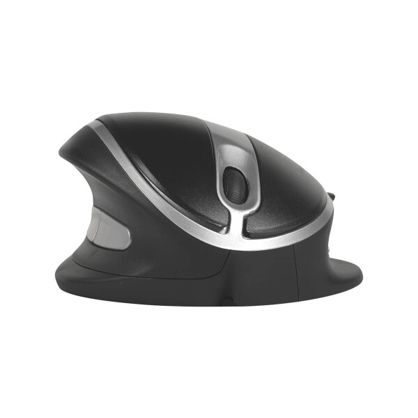 Bakker Oyster Mouse Wireless, Beidhändig, Vertikale Ausführung, Laser, USB Typ-A, 1200 DPI, Schwarz, Silber