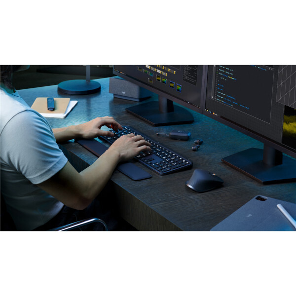 Logitech 920-011614, Kabellos, RF Wireless + Bluetooth, Scherenschalter, QWERTY, LED, Graphit